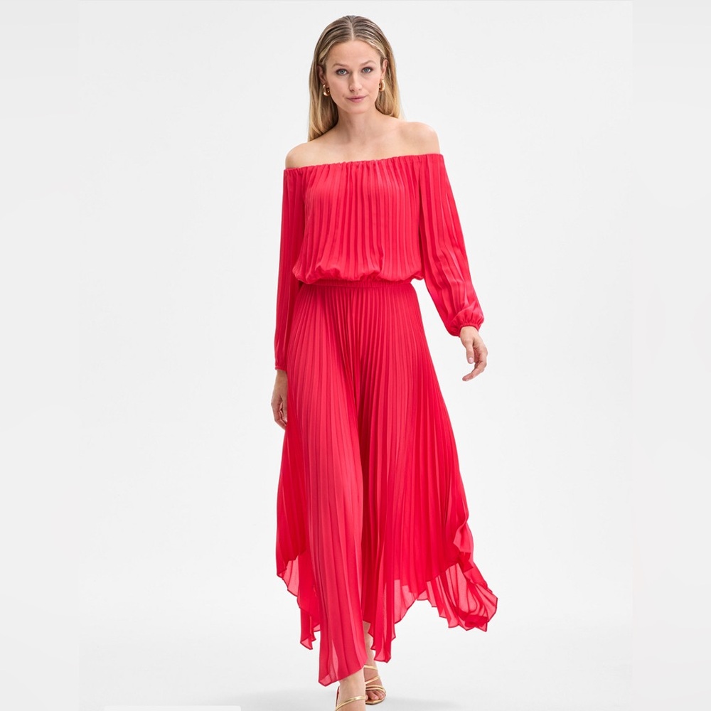 INC - Elegant Hot Pink Off-Shoulder Maxi Dress